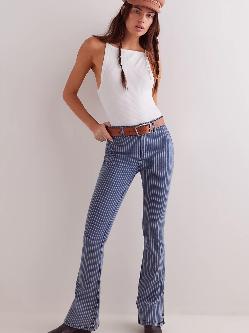We The Free Blue Pinstripe Flare Jeans